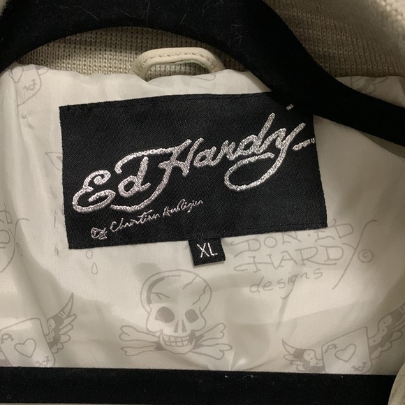 ED HARDY unisex Genuine Leather Embroidered Jacket - Picture 2 of 14